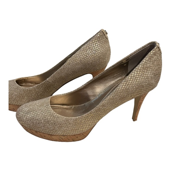 Tahiti Gold and Cork Snake Skin 3 Inch High Heels Shoes Size 10 - Picture 3 of 11